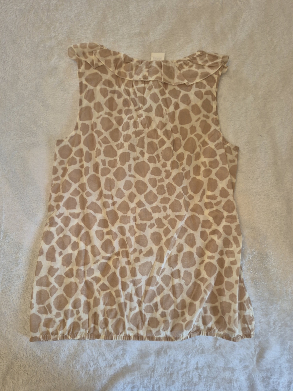 LOFT Beige Animal-Print Sleeveless Ruffle Button Front Top - Picture 2 of 2